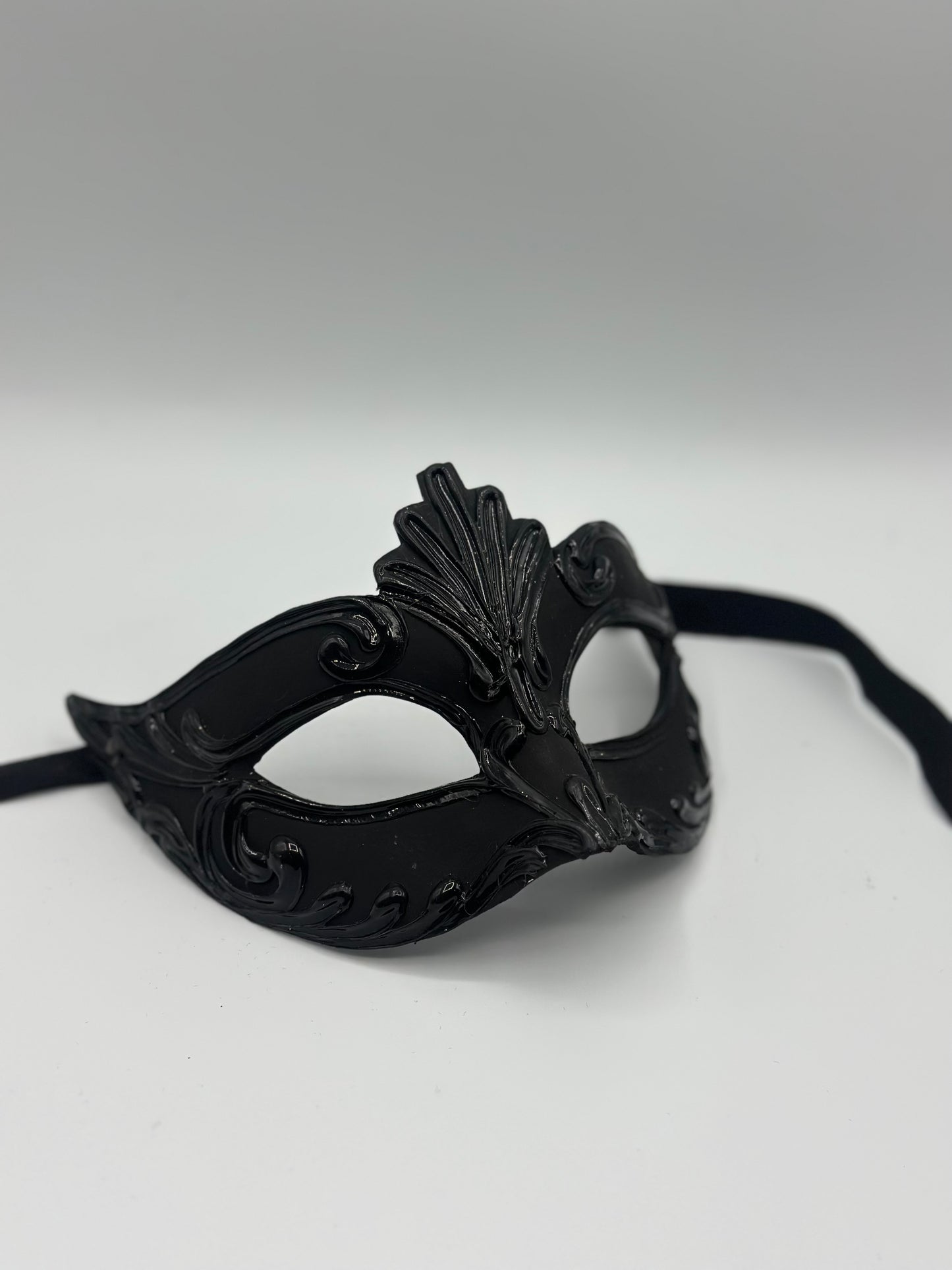 Luxury Black Venetian Masquerade Mask with Baroque Details