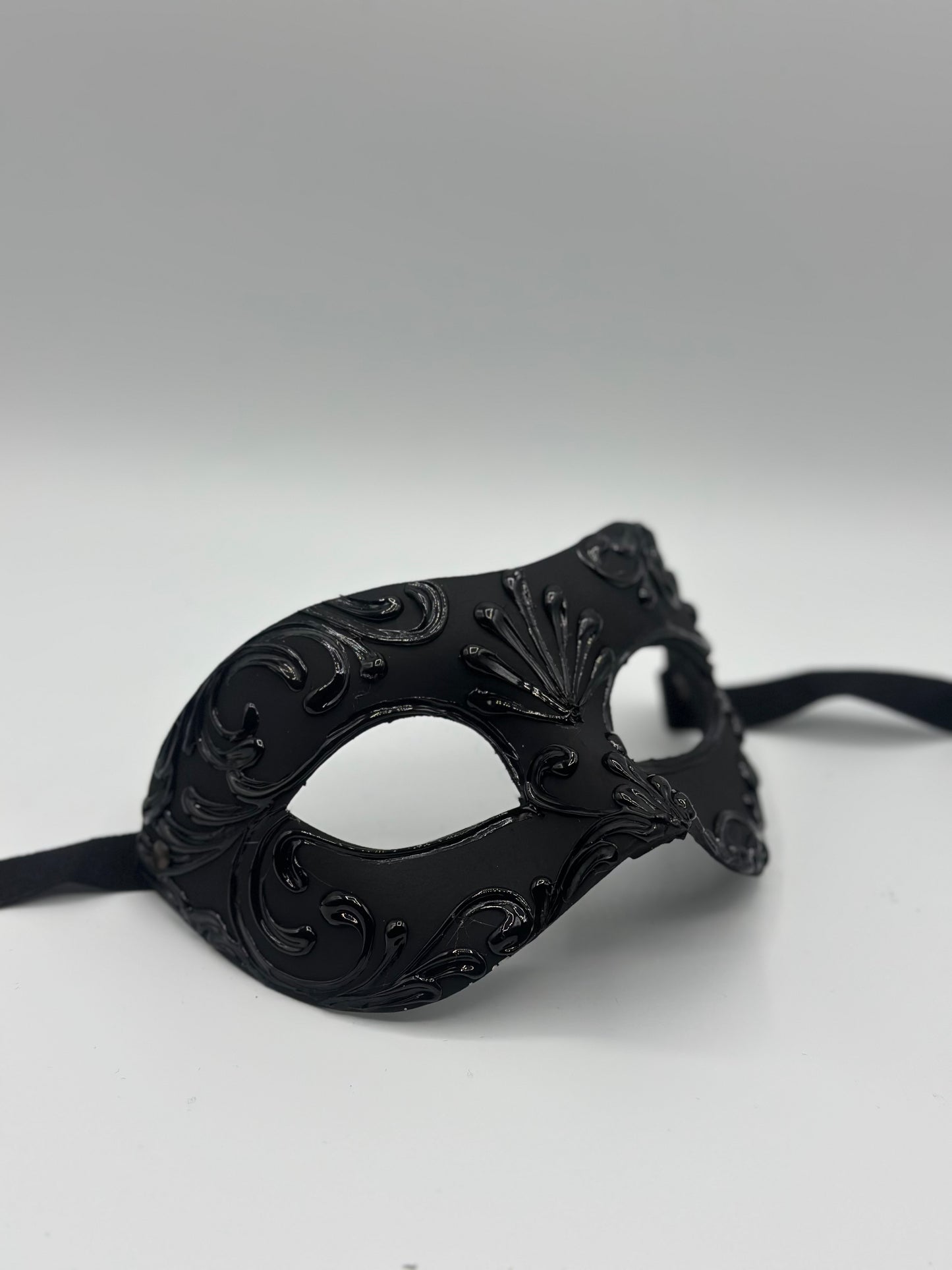 Luxury Black Venetian Masquerade Mask  with Baroque Details