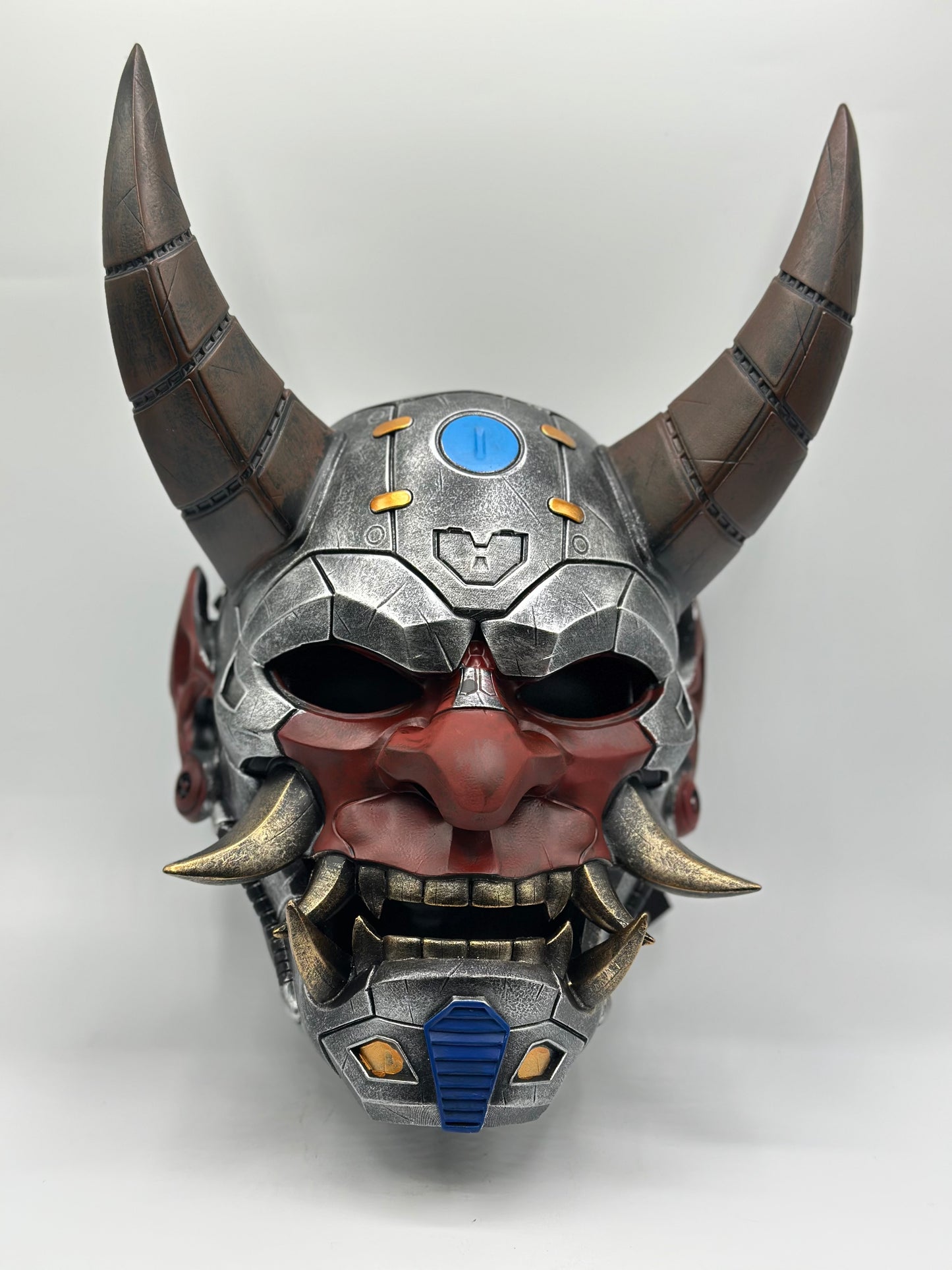Wearable Japanese Oni Mask – Handcrafted Resin Demon Mask in Mechanical Style – Samurai mask