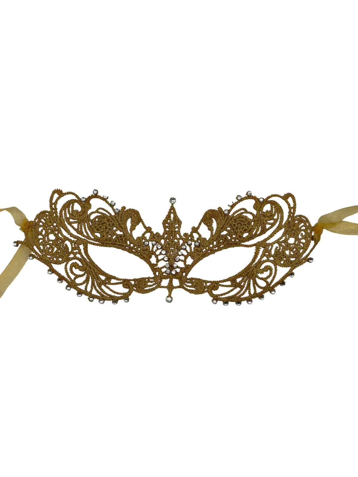 Spitzenmaske gold mit Strasssteinen - Goldmaske Venezianisch