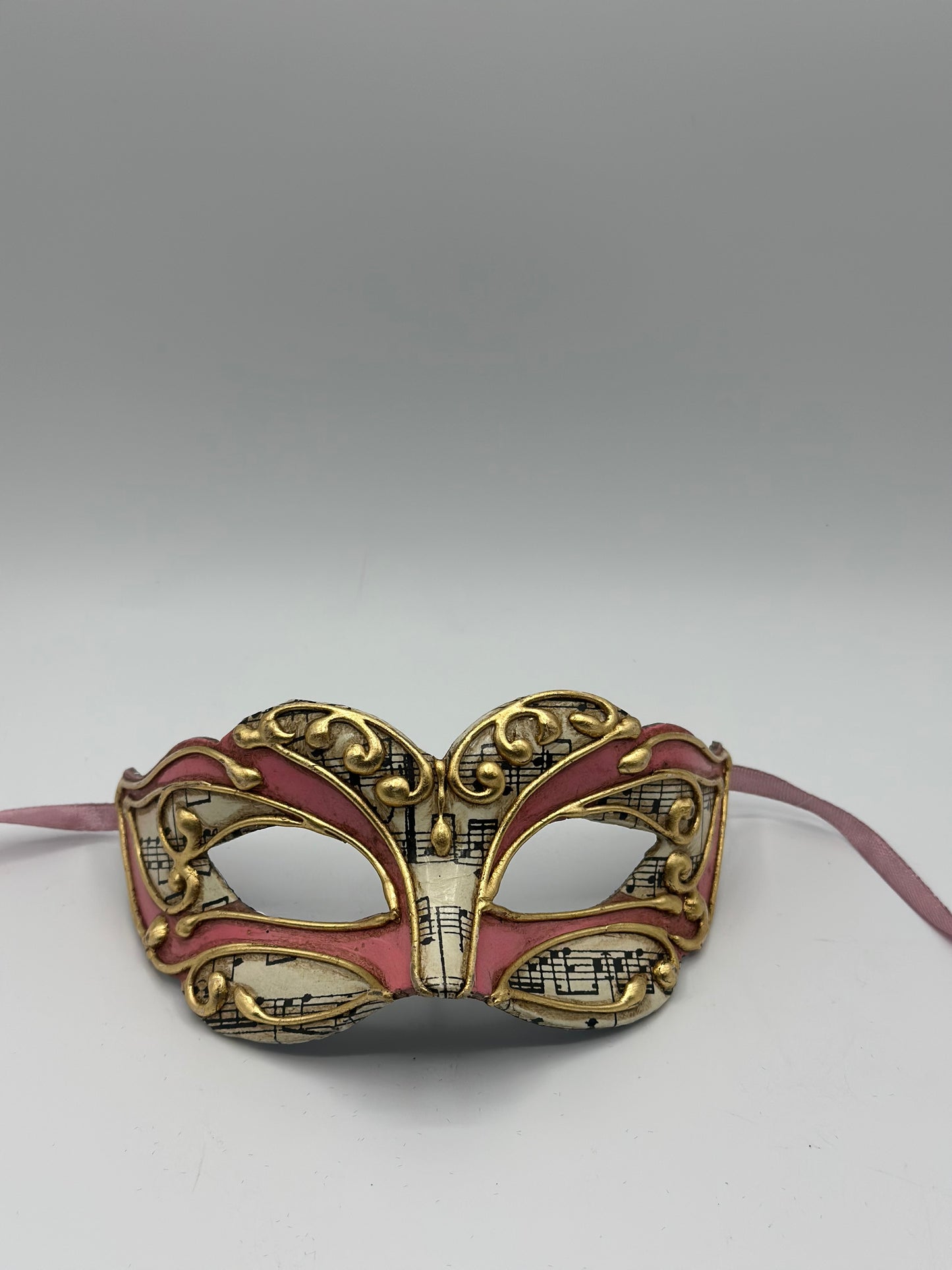 Masque de mascarade vénitien – Rose avec détails dorés et notes de musique