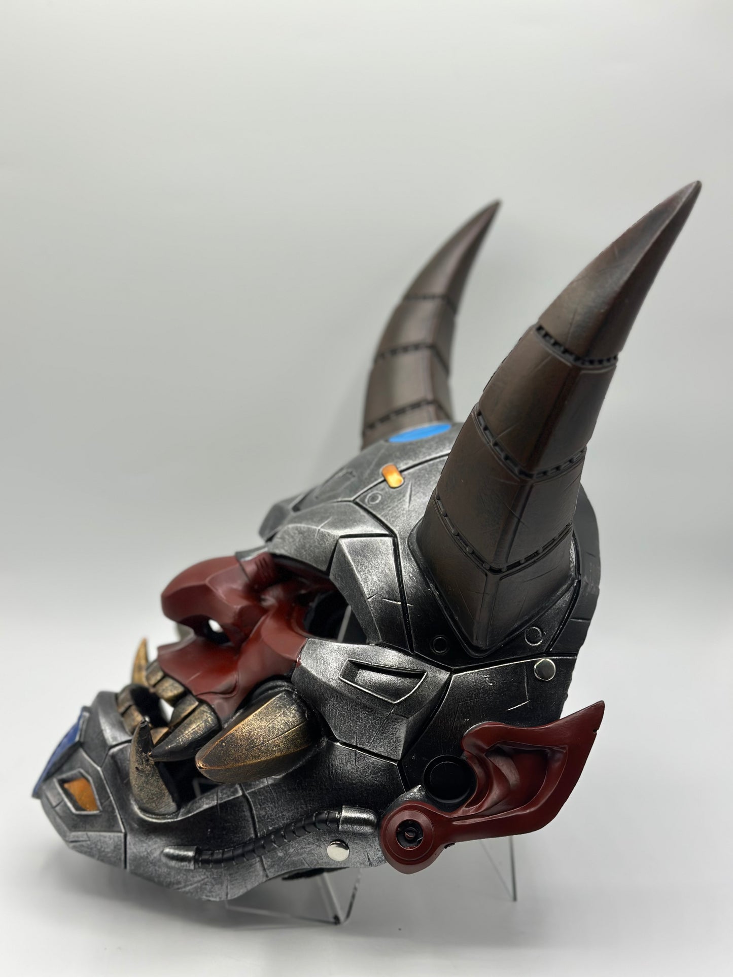 Wearable Japanese Oni Mask – Handcrafted Resin Demon Mask in Mechanical Style – Samurai mask