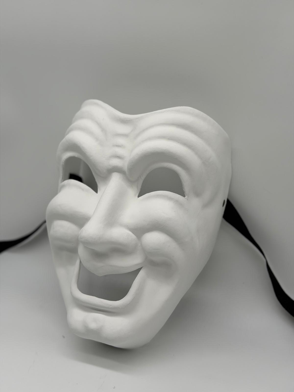 White Blanco papier-mâché Commedia dell’arte Comedy mask or Ridi