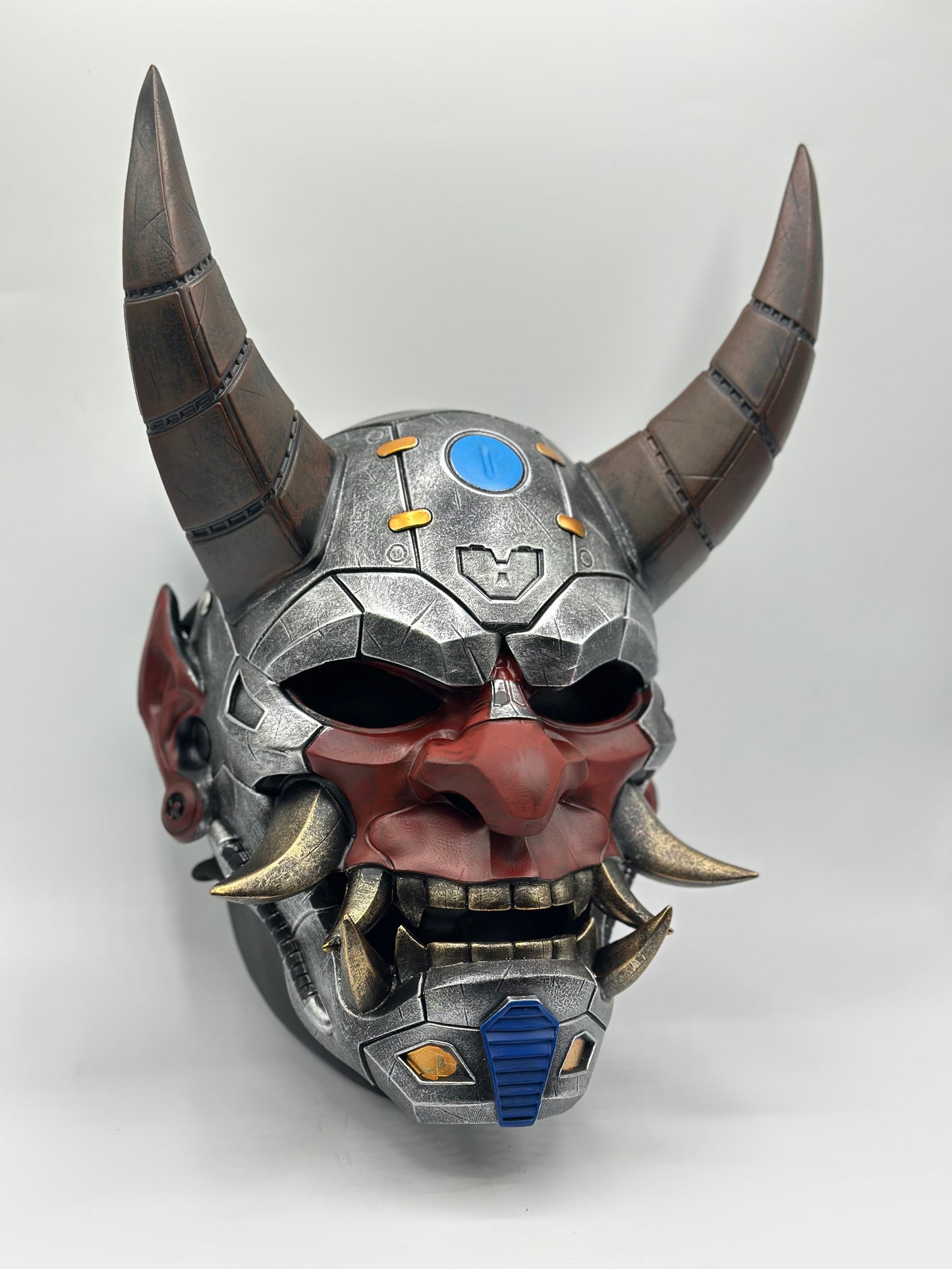 Wearable Japanese Oni Mask – Handcrafted Resin Demon Mask in Mechanical Style – Samurai mask