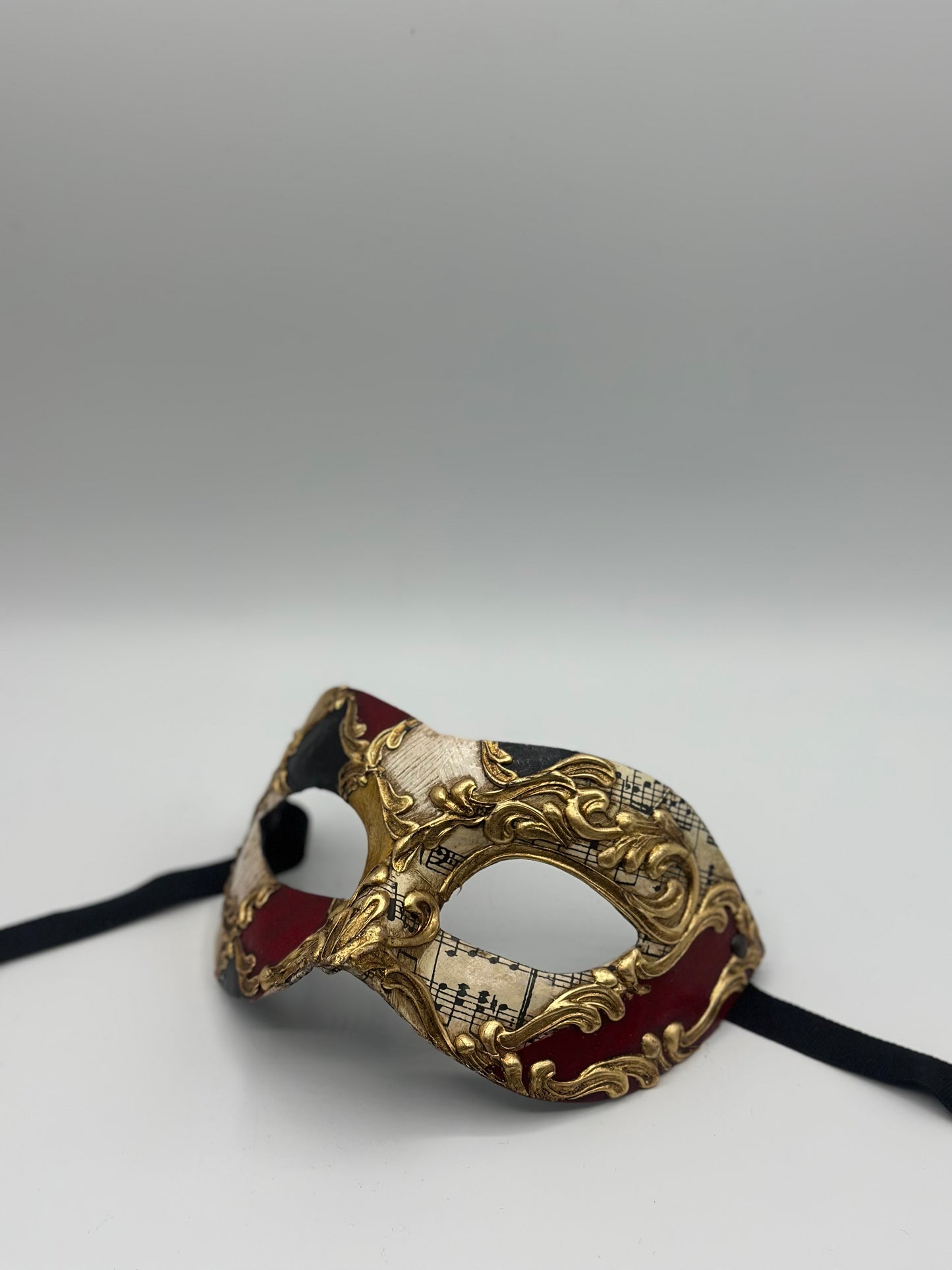 Venetian Mask with Music Notes - Masquerade Mask Red Black Gold - Baroque mask