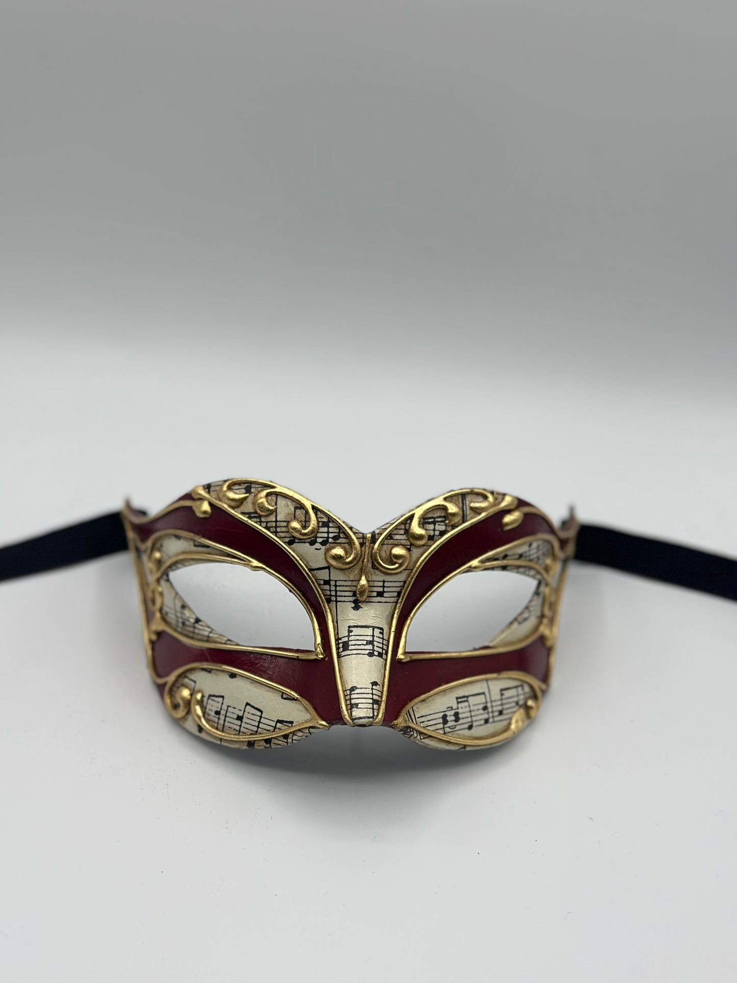 Máscara de Notas de Música Veneciana - Máscara de Mascarada Barroca Roja y Dorada | Carnaval | Fiesta de Disfraces | Baile de Máscaras