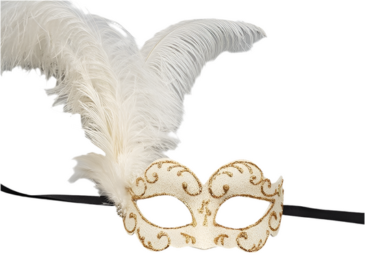 Eye mask with white feathers