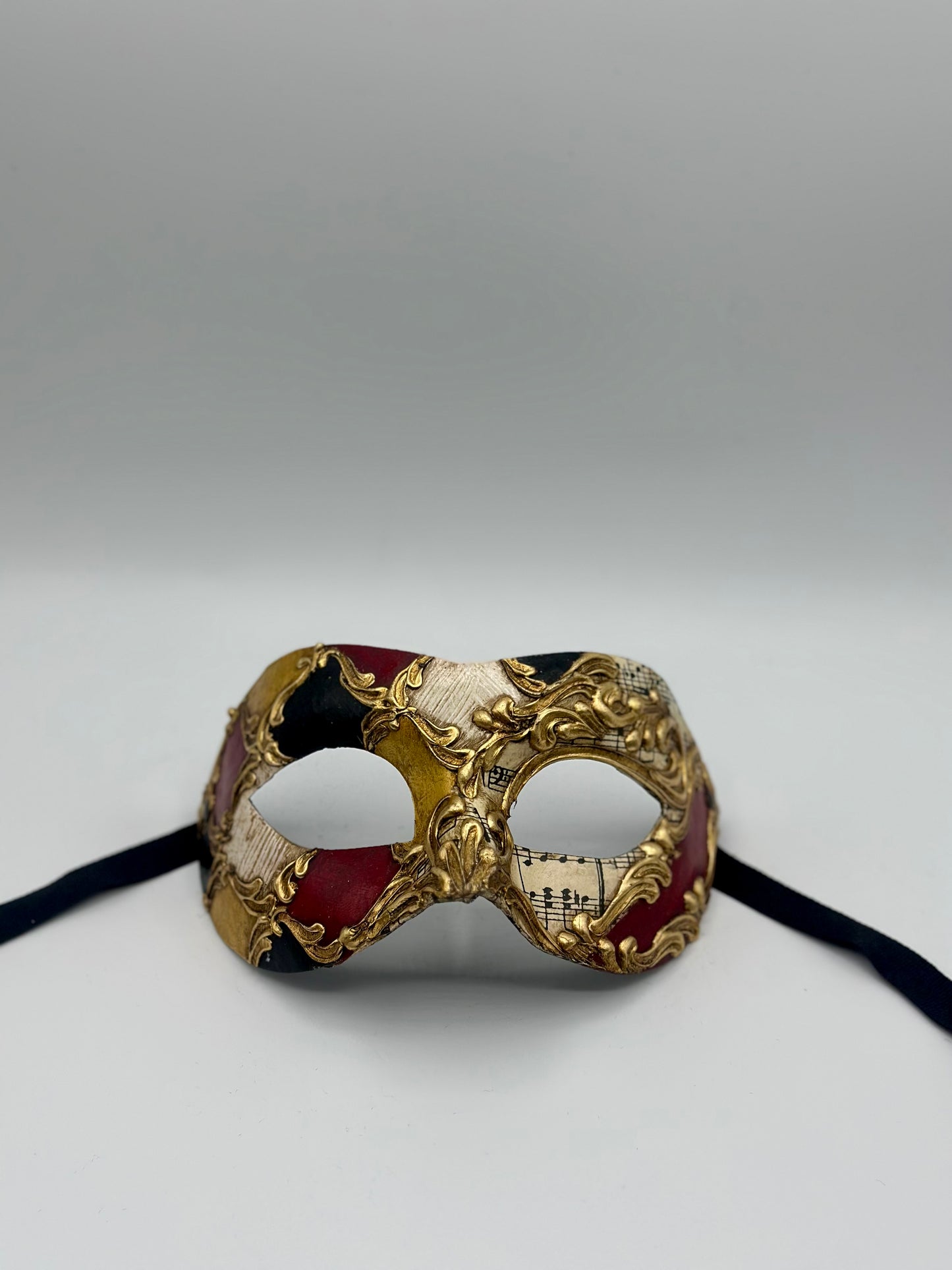 Venetian Mask with Music Notes - Masquerade Mask Red Black Gold - Baroque mask