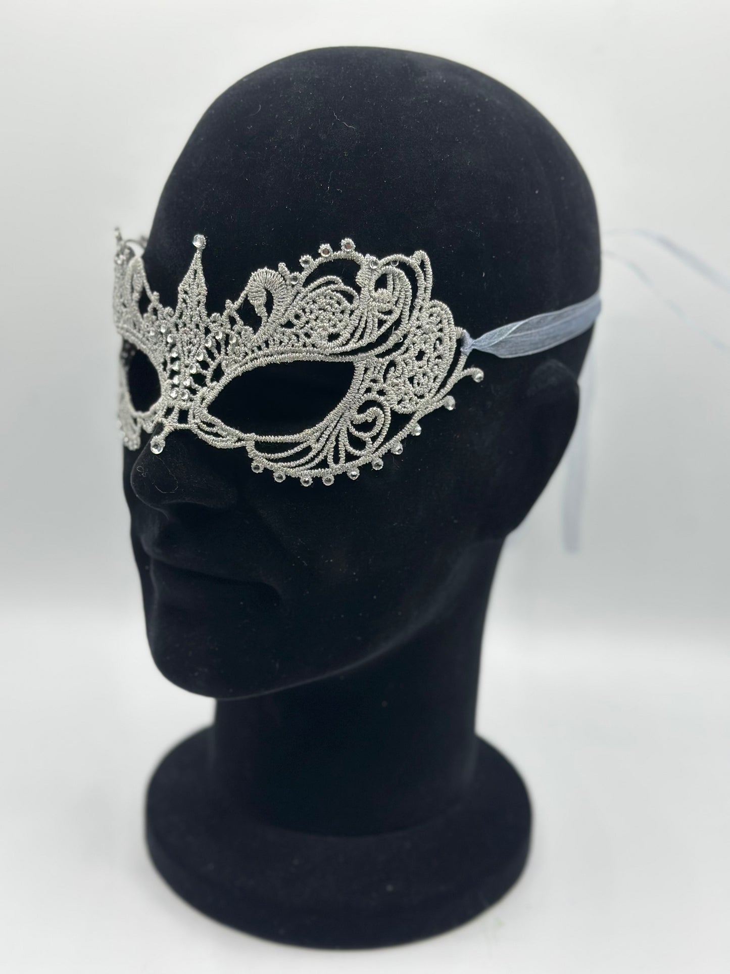 Kanten masker met strass steentjes - Zilver masker - Masker voor brildragers