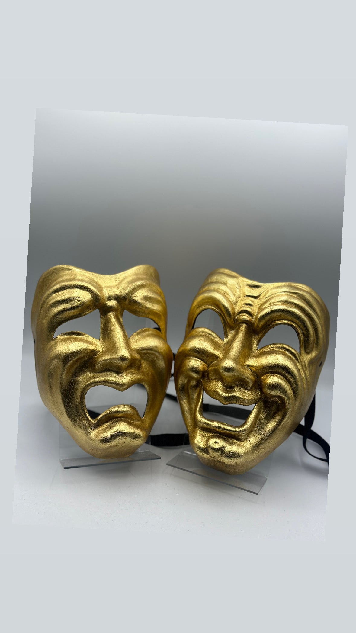 Set Tragödien- und Komödienmasken in Gold - Comedia dell'arte-Masken.