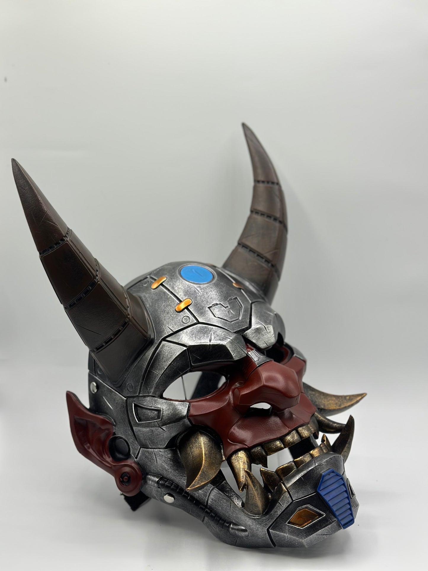 Wearable Japanese Oni Mask – Handcrafted Resin Demon Mask in Mechanical Style – Samurai mask