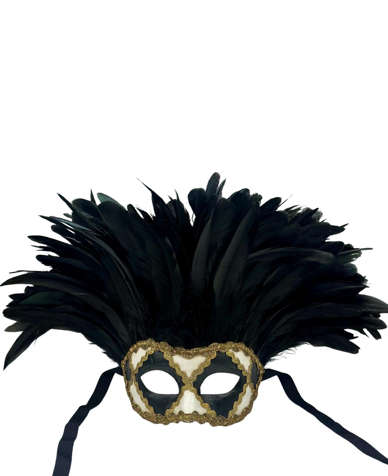 Luxuriöse Maskenmaske mit schwarzen Federn – Maskenmaske für Männer