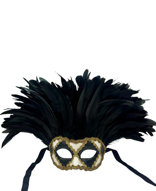 Luxury Masquerade Mask with Black Feathers - Masquerade mask for men