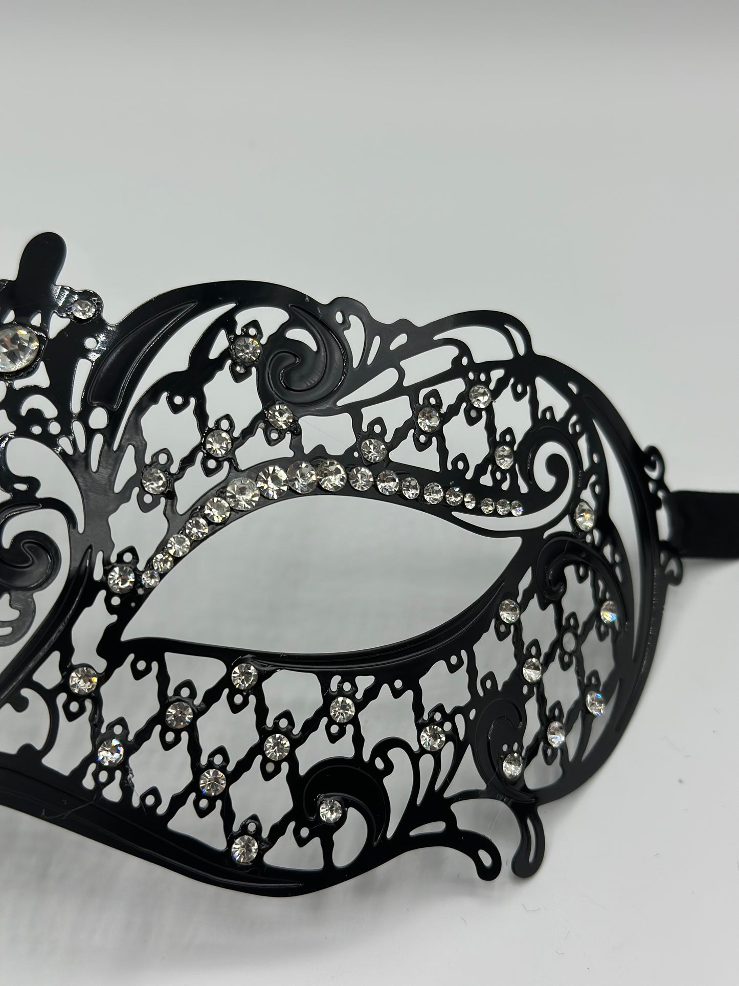 Masquerade mask for women "Seranade" - Venetian mask of black metal with strass stones