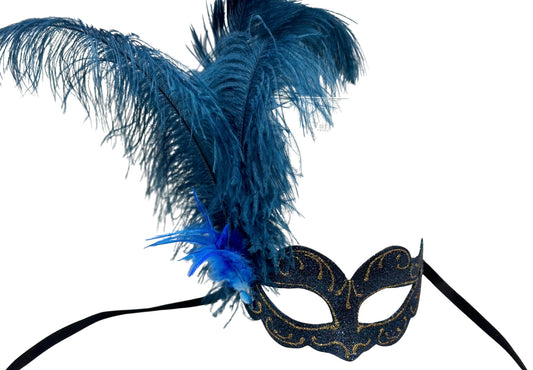 Eye mask with blue feathers