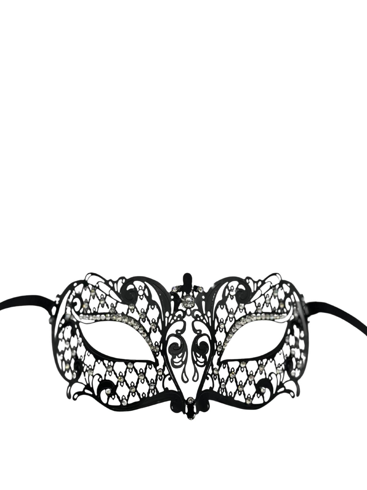 Masquerade mask for women "Seranade" - Venetian mask of black metal with strass stones