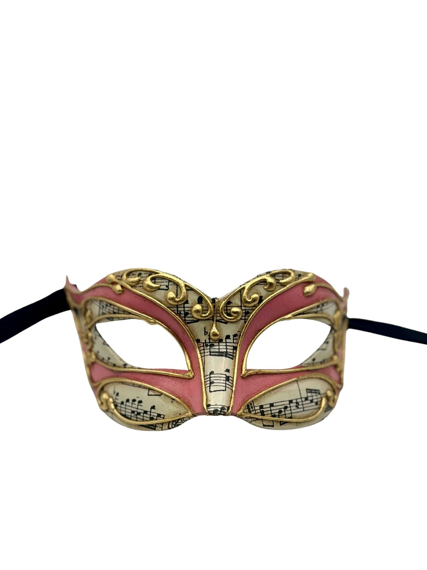 Masque de mascarade vénitien – Rose avec détails dorés et notes de musique