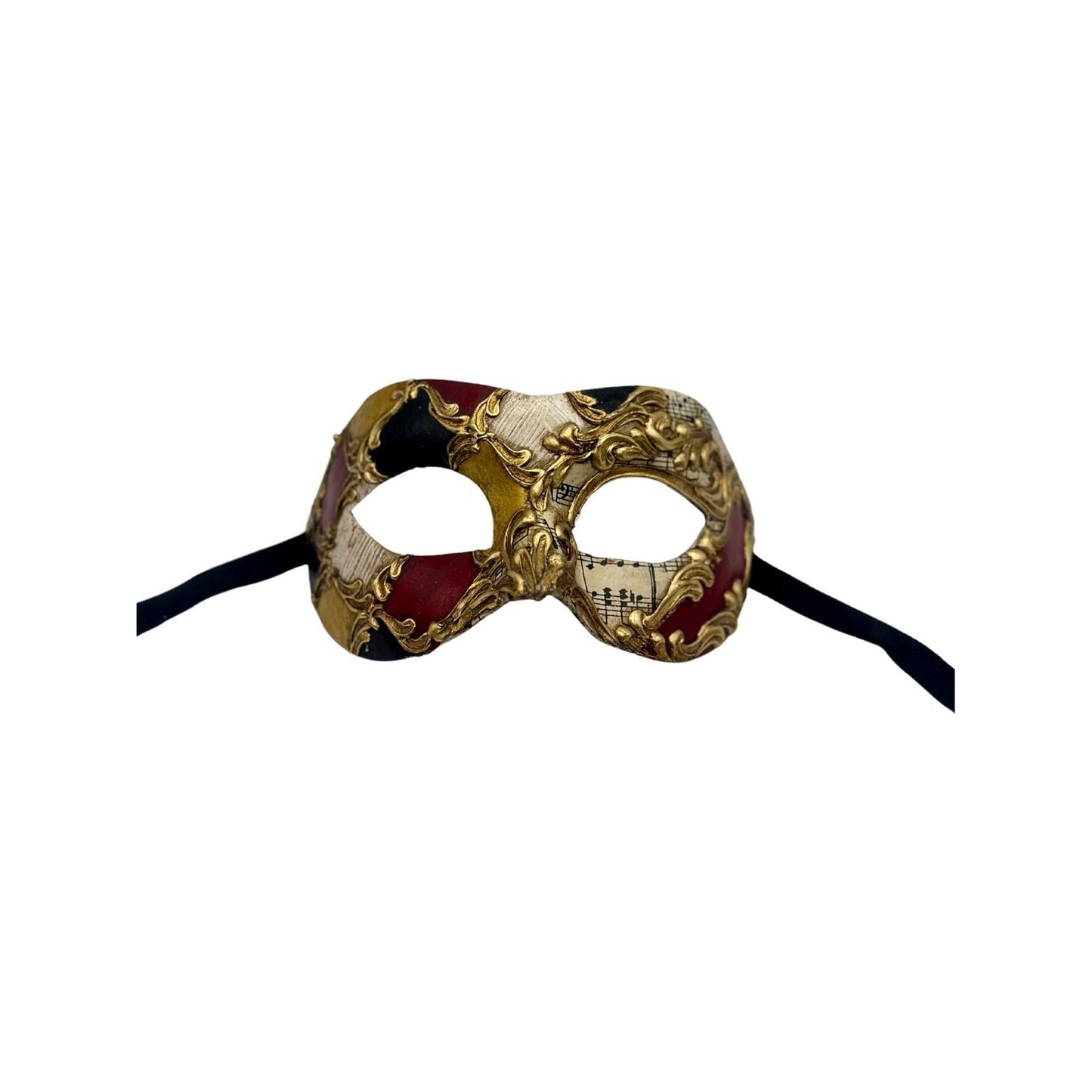 Venetian Mask with Music Notes - Masquerade Mask Red Black Gold - Baroque mask