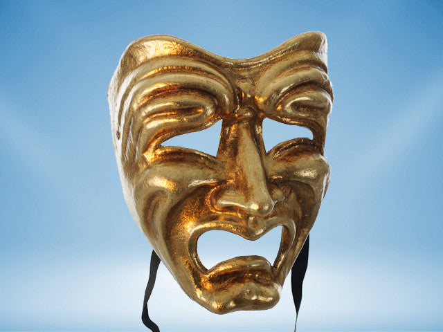 Tragedy mask in gold –