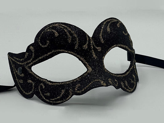 Zwart glitter masker. Venetiaans masker zwart met gouden glitters