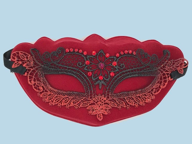 Máscara de encaje rojo Merletto con strass