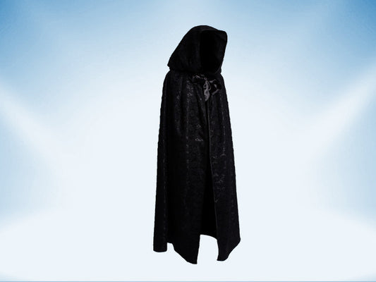 satin hooded cape covered with lace, black hooded cape, handmade cape