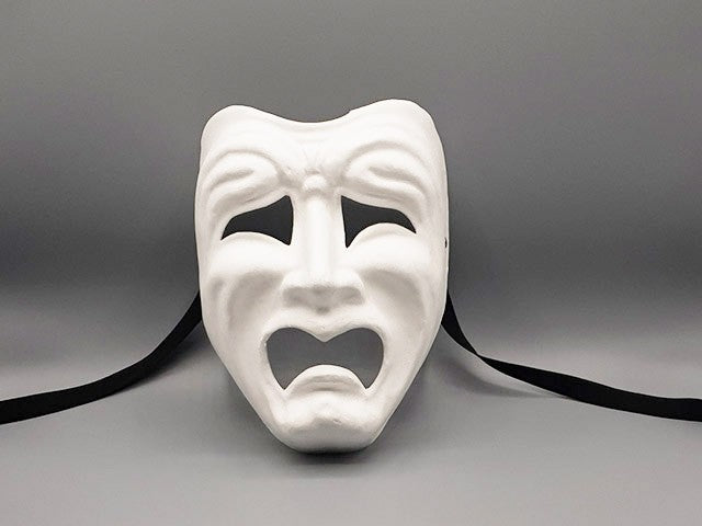 White Blanco papier-mâché Commedia dell'arte Drama mask or Piangi –
