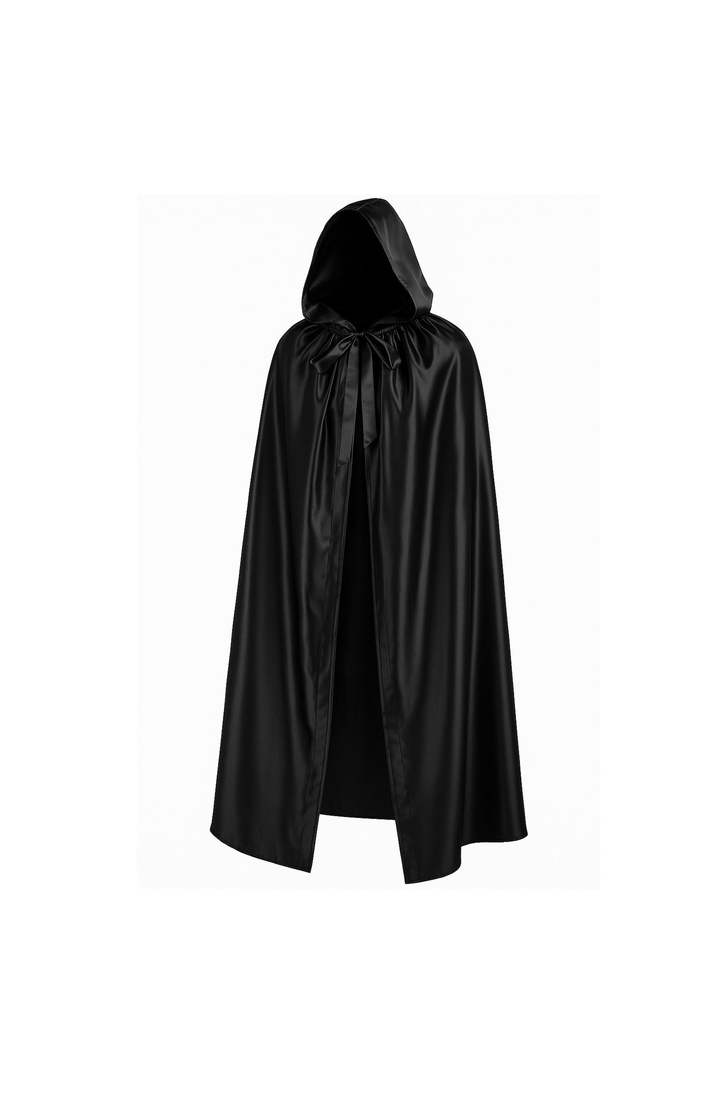 Zwarte cape met capuchon van satijn