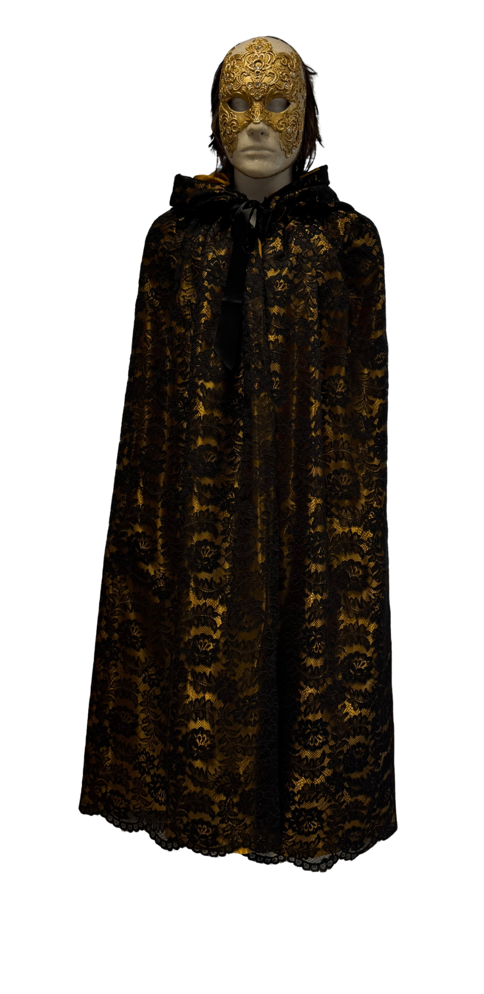 Golden cape covered with black lace with hood
