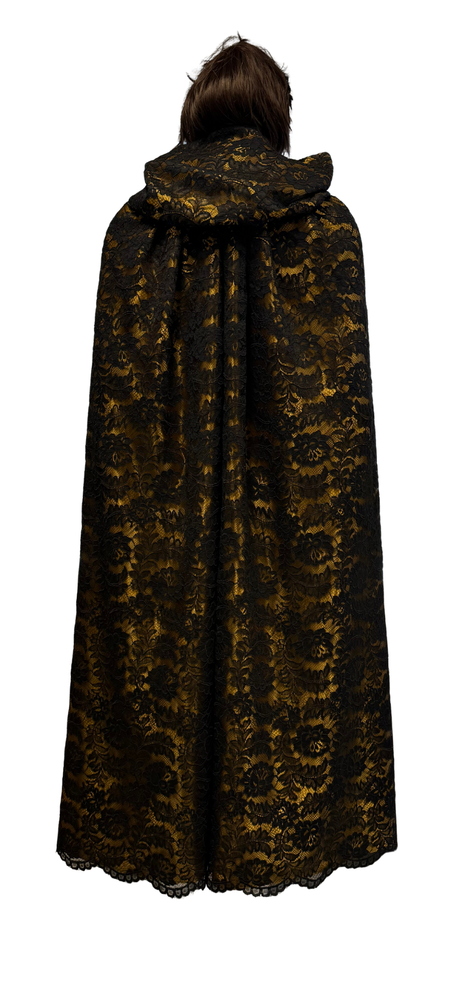Golden cape covered with black lace with hood