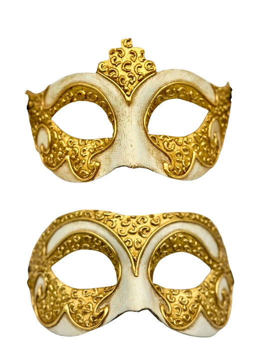 Set of 2 Venetian Masks in Gold & Ivory – Handmade Papier-Mâché Couple Set for Carnival & Masquerade