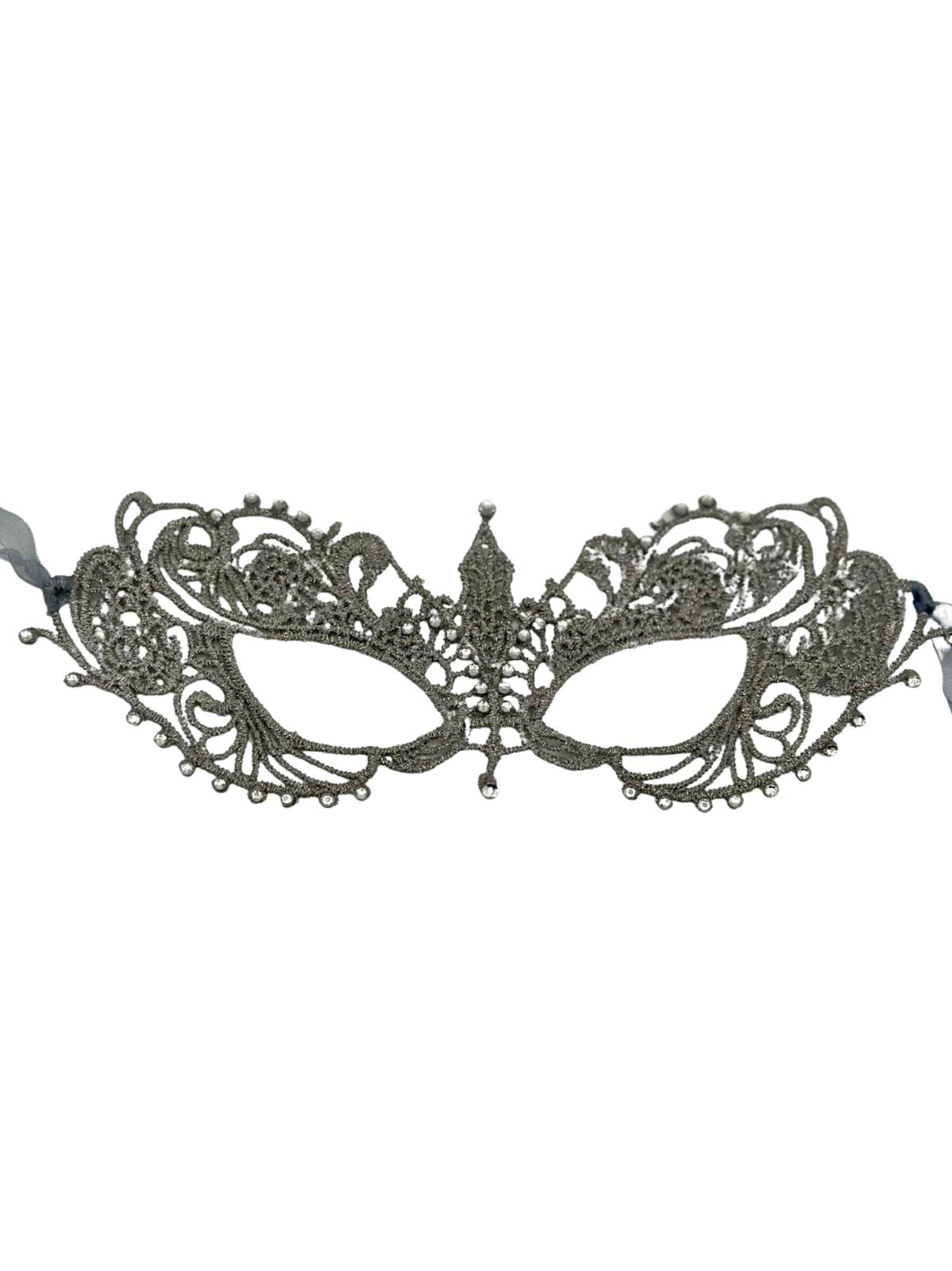 Lace mask silver with strass stones - Silver mask Venetian