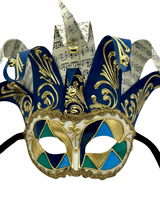 Venetian mask Jolly in blue - Masquerade mask for men