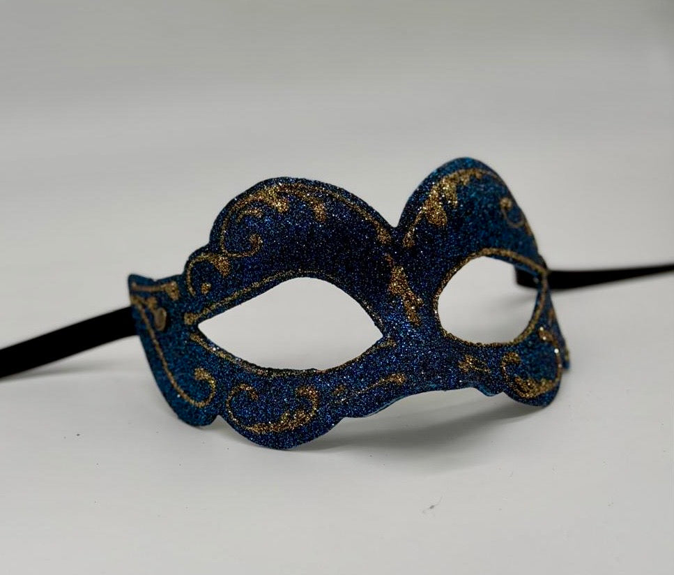 Masque vénitien à paillettes bleues – Masque de bal doré