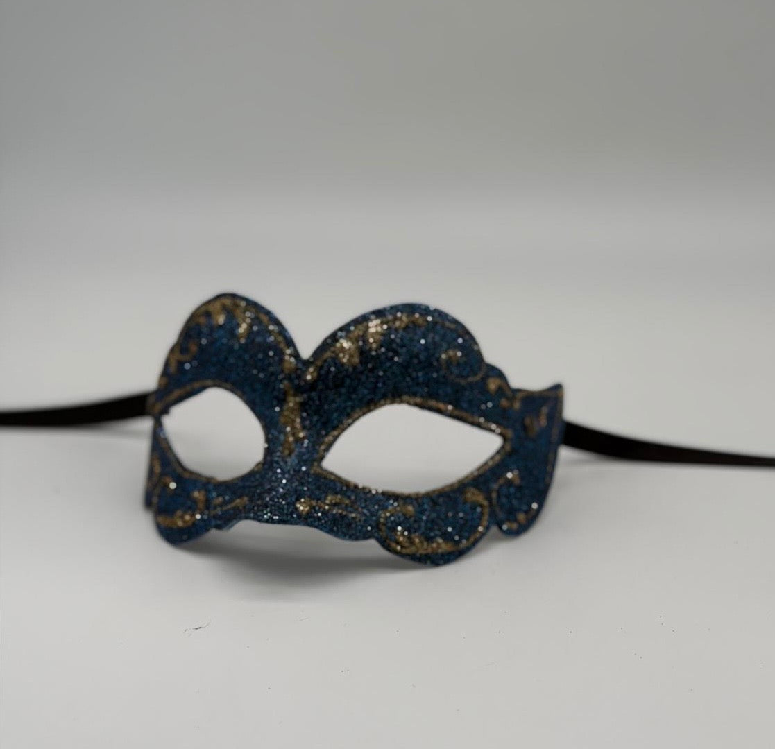 Masque vénitien à paillettes bleues – Masque de bal doré