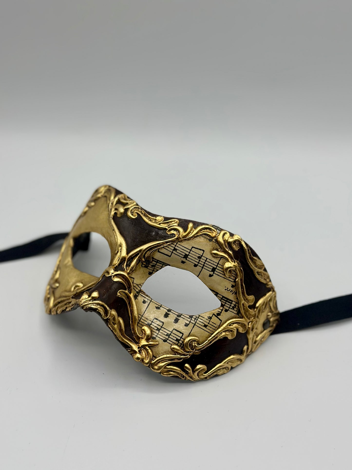 Music Notes Mask in gold and brown