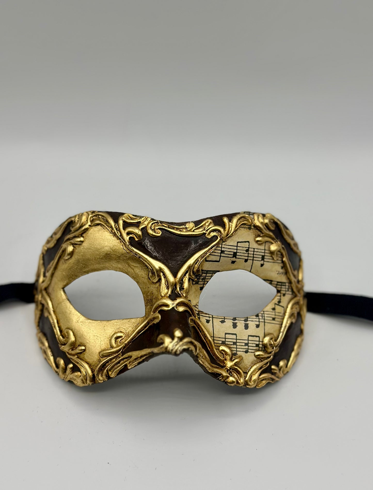 Music Notes Mask in gold and brown