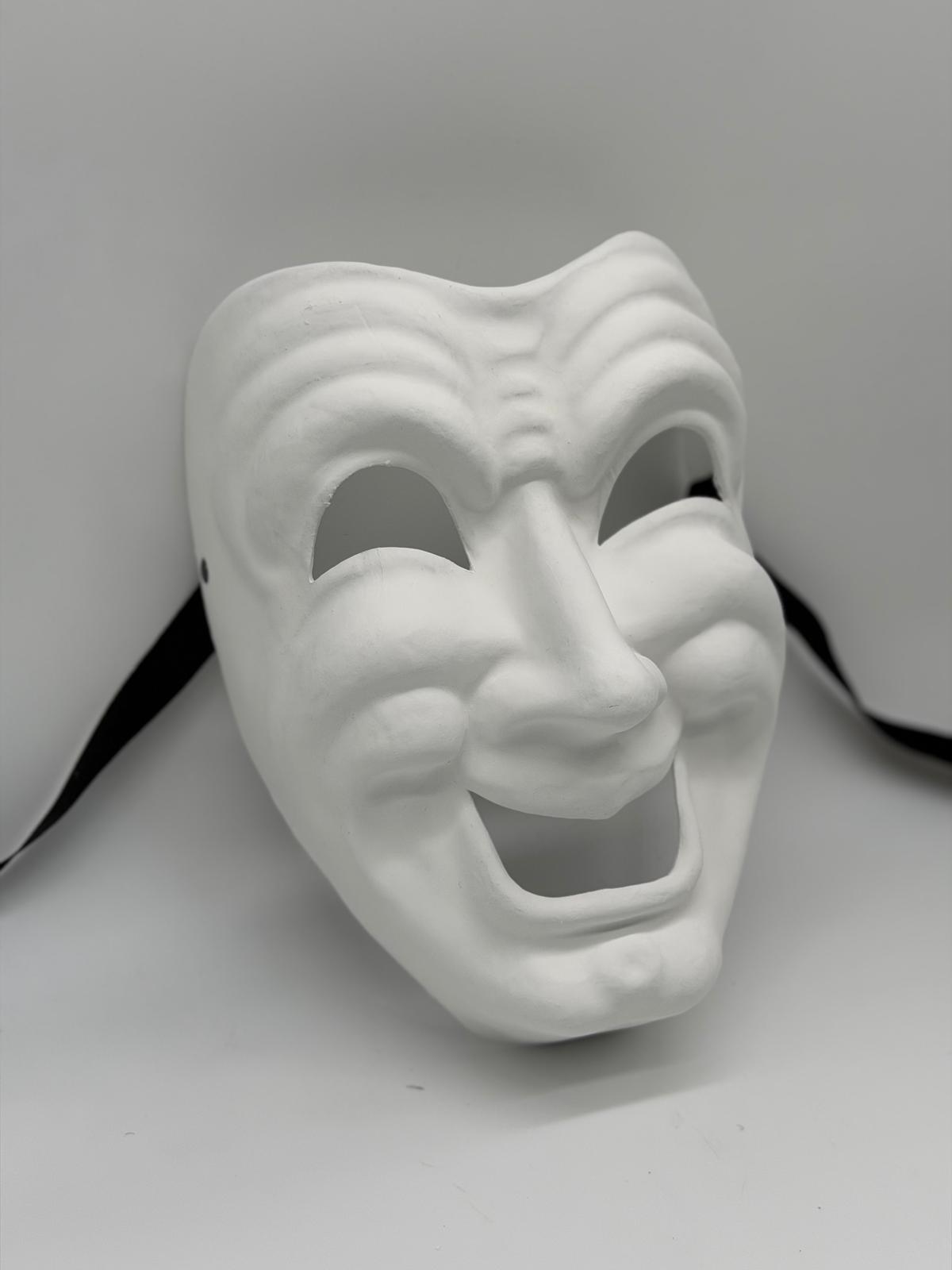 White Blanco papier-mâché Commedia dell’arte Comedy mask or Ridi