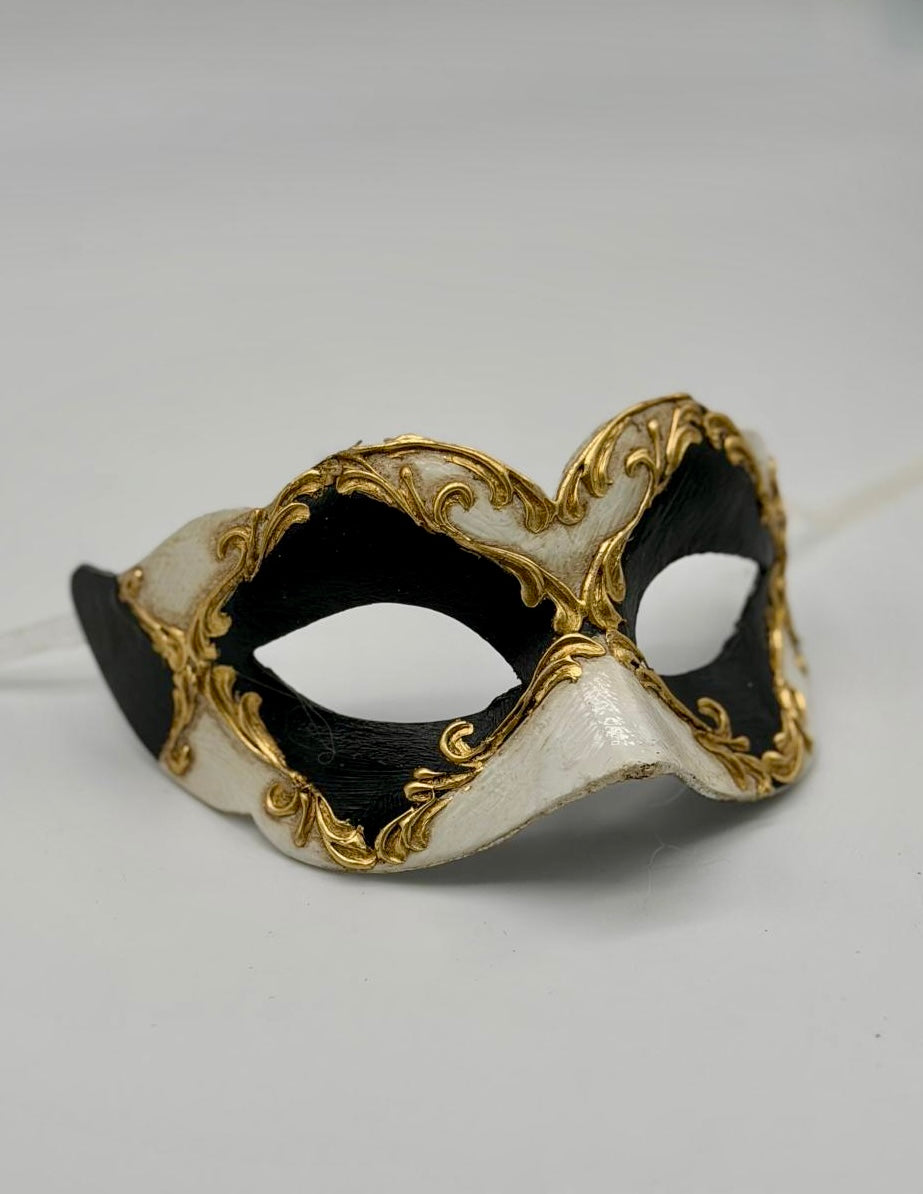 Venetian Kids Mask - Black, White & Gold
