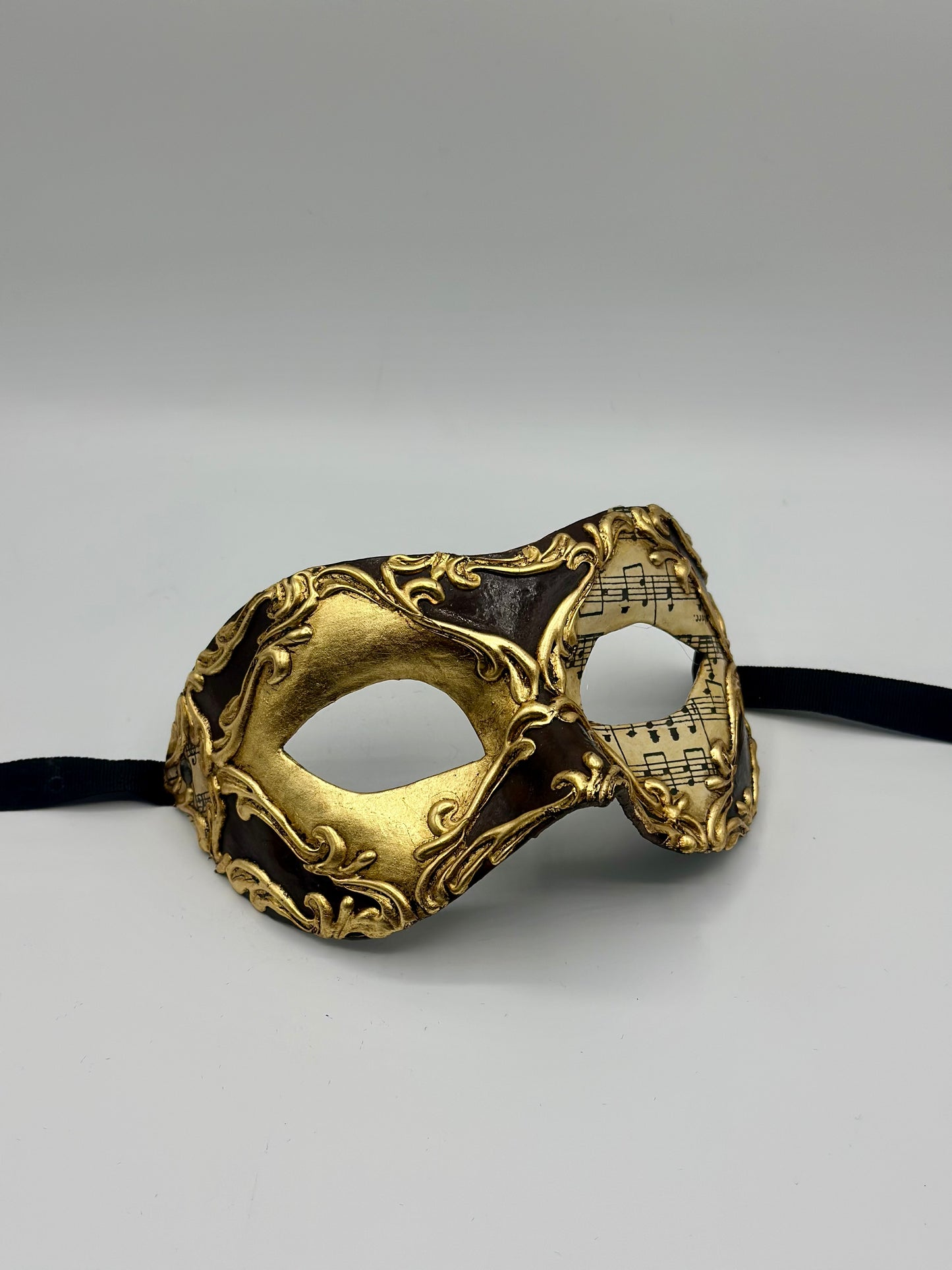 Music Notes Mask in gold and brown