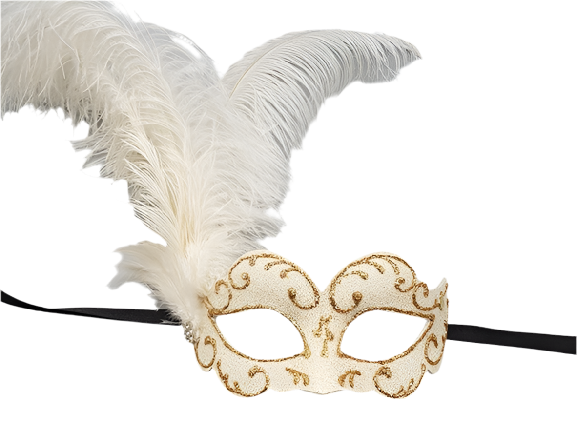 Ballmaske mit weißen Federbusch