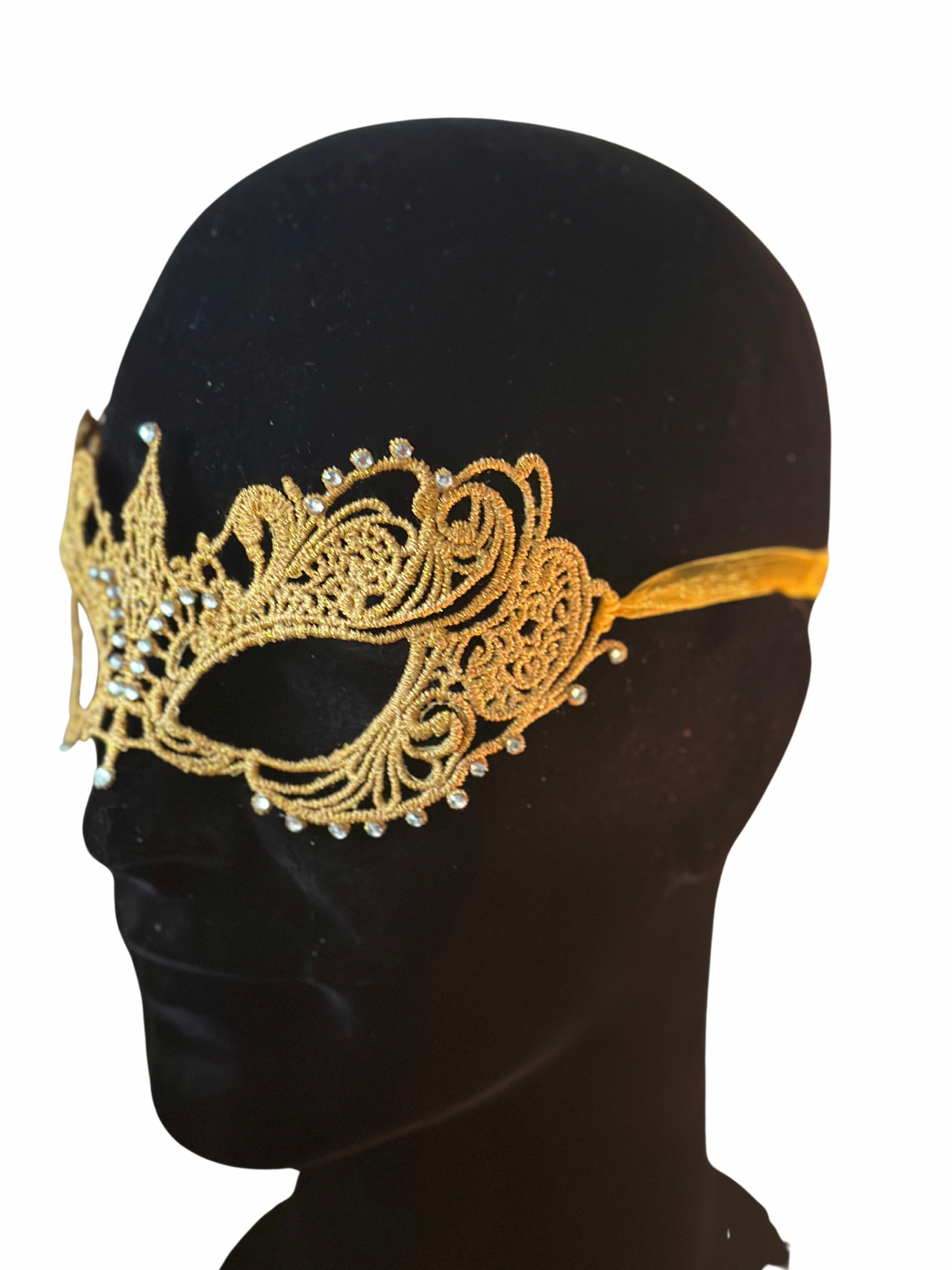 Spitzenmaske gold mit Strasssteinen - Goldmaske Venezianisch