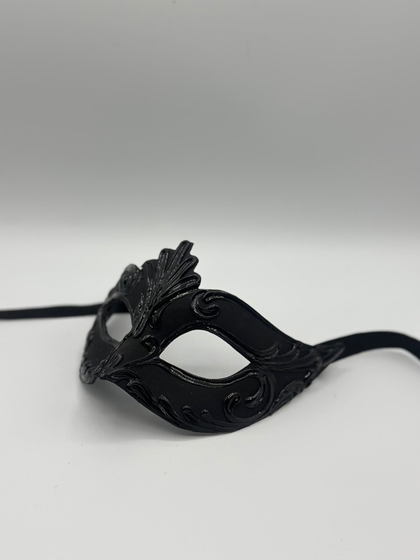 Luxury Black Venetian Masquerade Mask with Baroque Details
