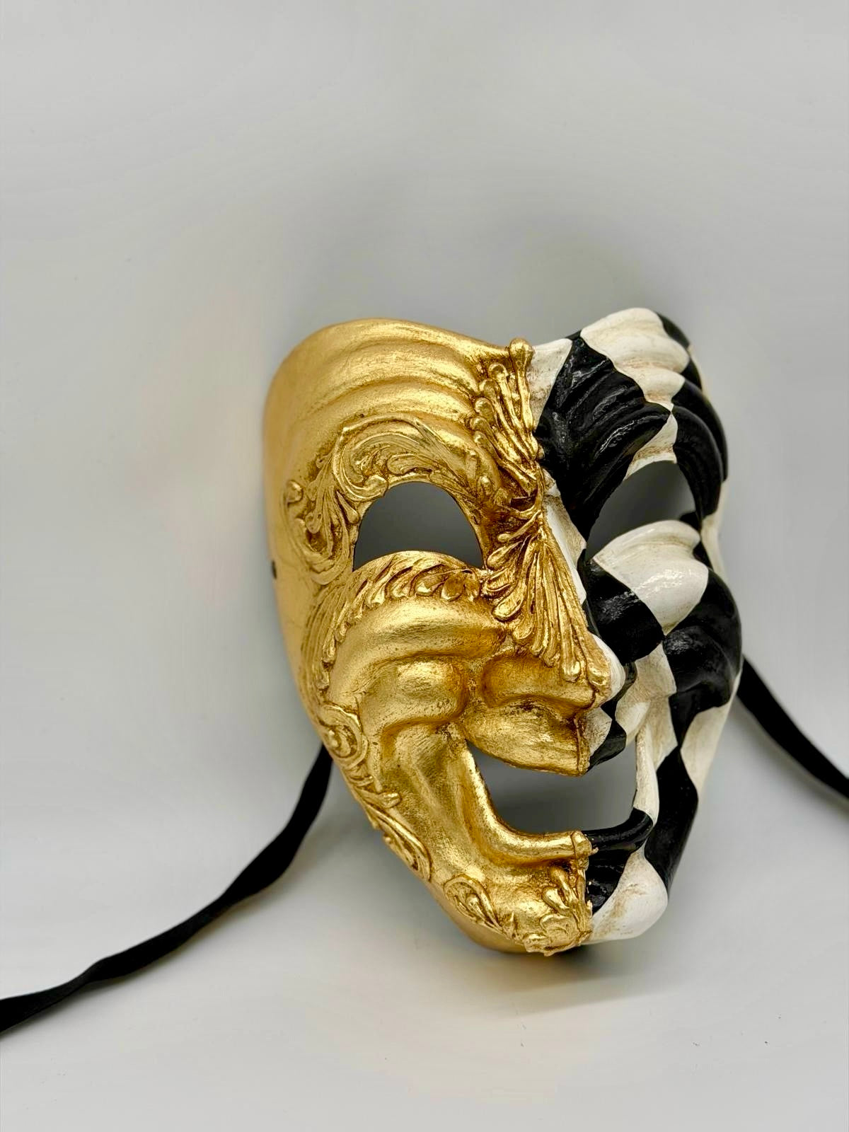Comedy Mask in Gold & Black White