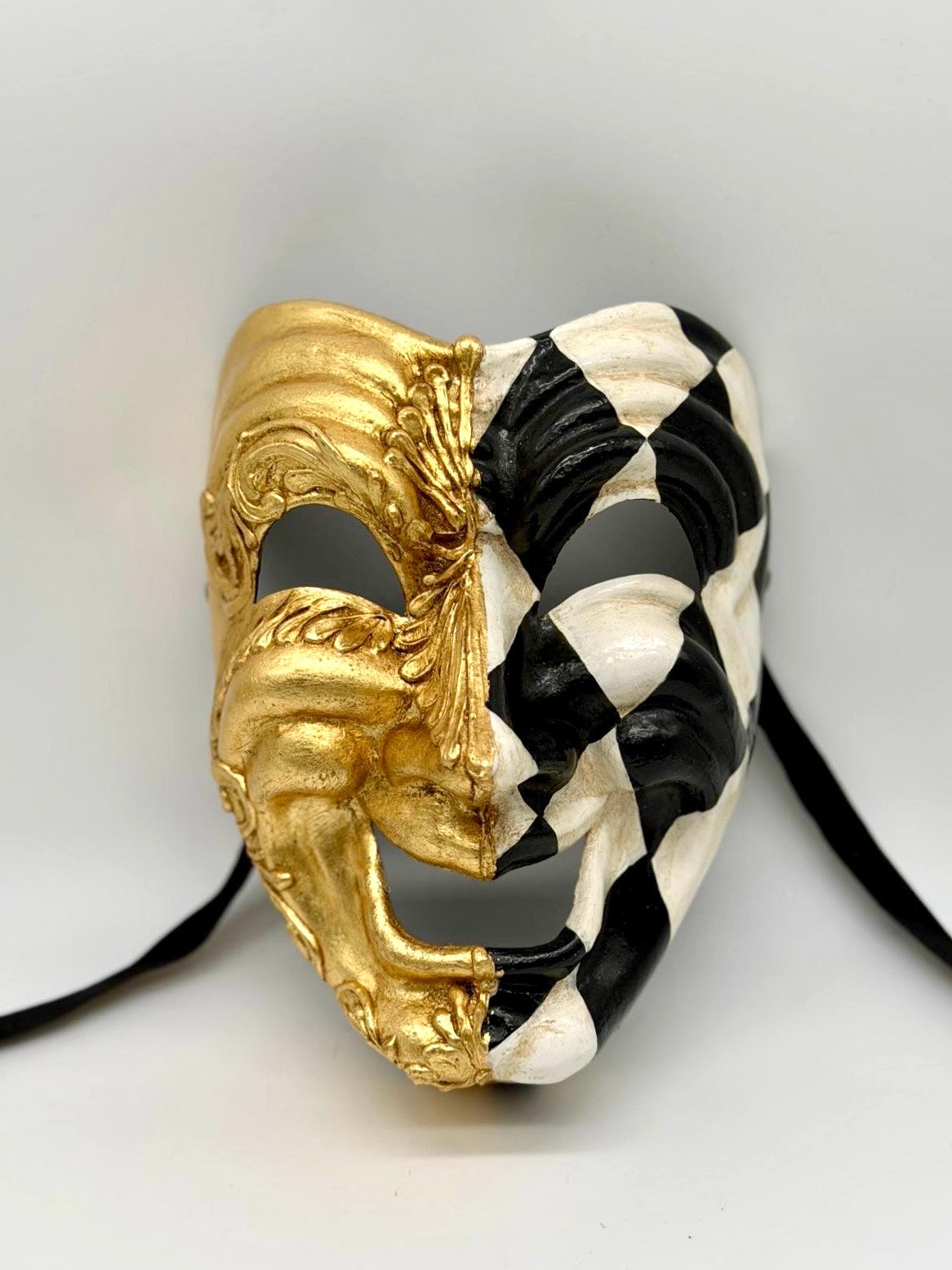 Comedy Mask in Gold & Black White