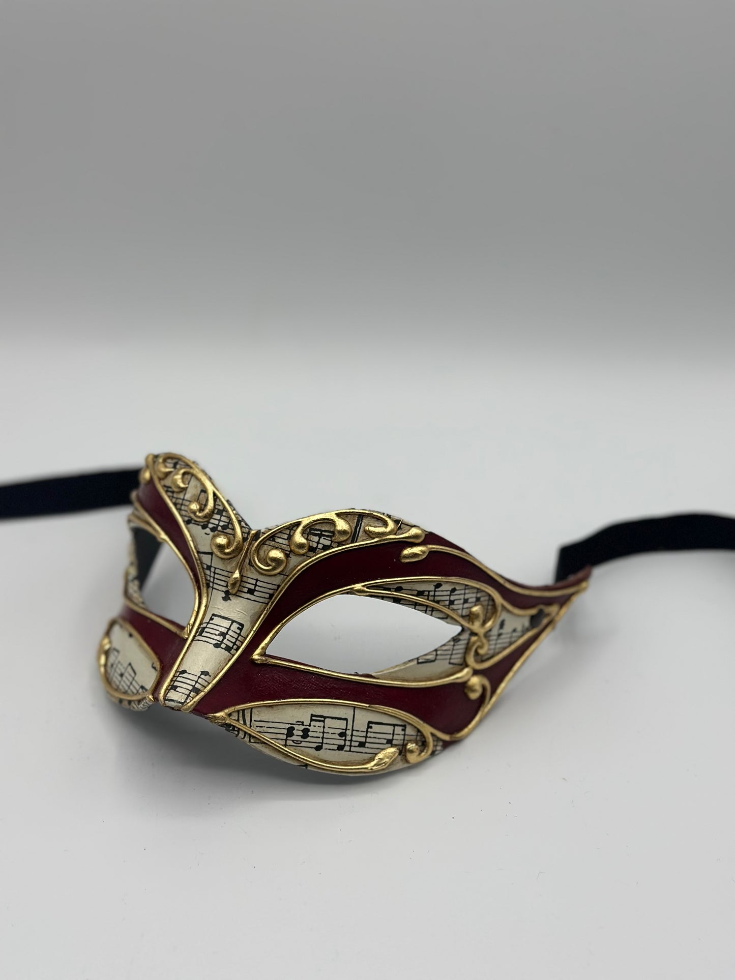 Máscara de Notas de Música Veneciana - Máscara de Mascarada Barroca Roja y Dorada | Carnaval | Fiesta de Disfraces | Baile de Máscaras