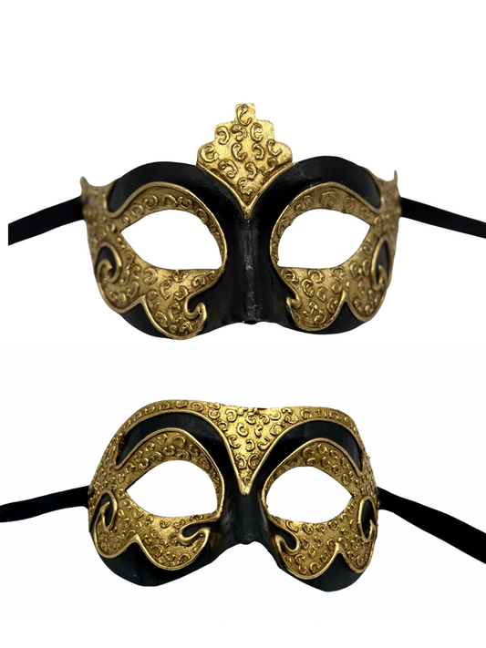 Venezianisches Paarmasken-Set in Schwarz und Gold - Handgefertigtes Pappmaché - Duo-Masken für Maskerade &amp; Events