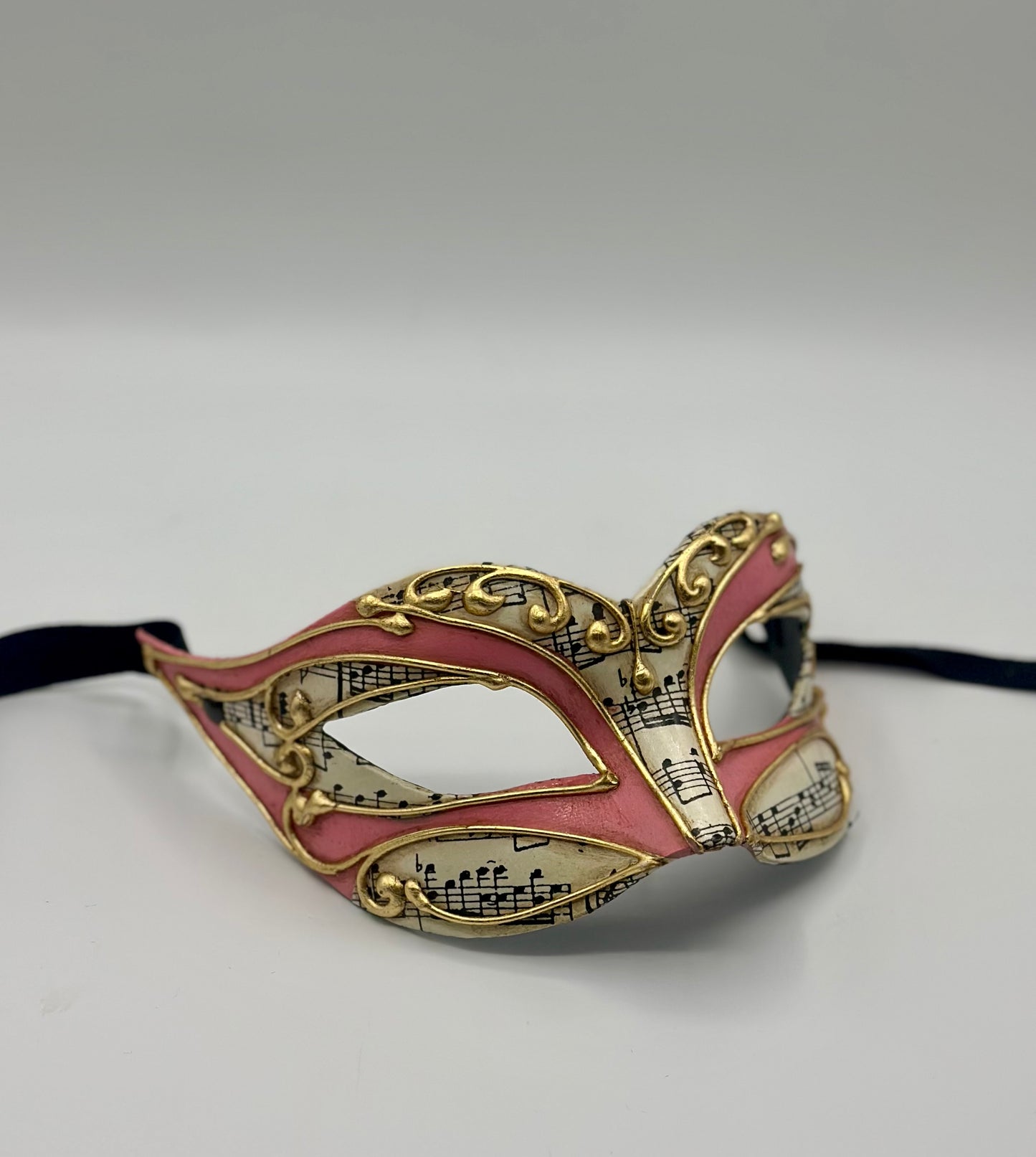 Venetian Masquerade Mask – Pink with Gold Details and Music Notes