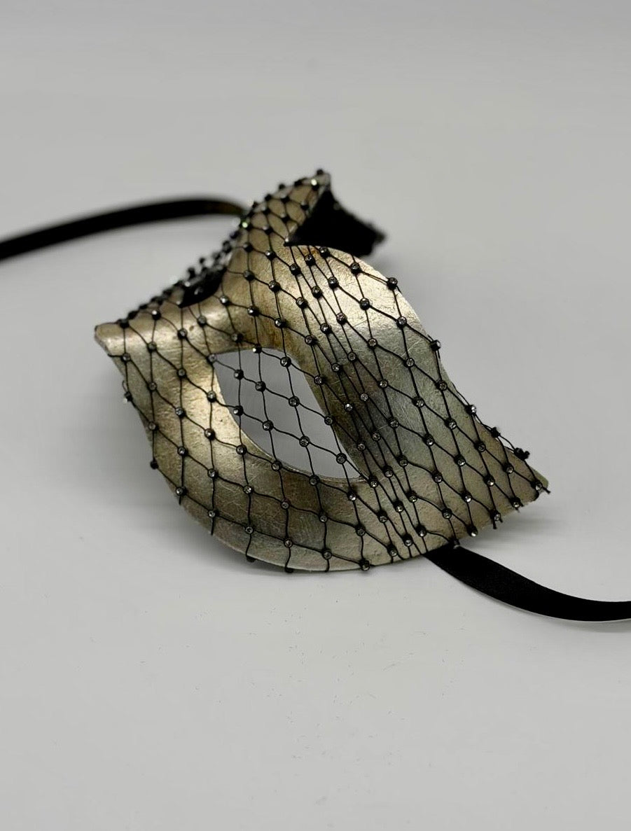 Zilveren Venetiaans Masker met Kristalnet Overlay