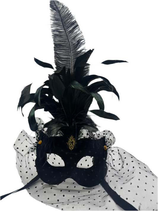 Masque de luxe à plumes - Masque noir à plumes - Masque en velours